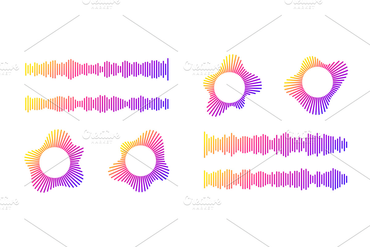 Gradient sound wave patterns with, an Object Illustration by YuliiaOsadcha