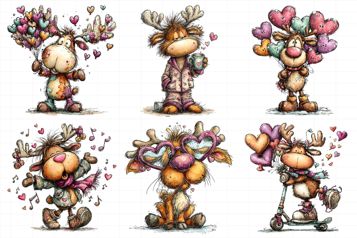 Funny Valentine Reindeer Clipart, an Illustration by Daily.Designs (Photo 3 of 8)