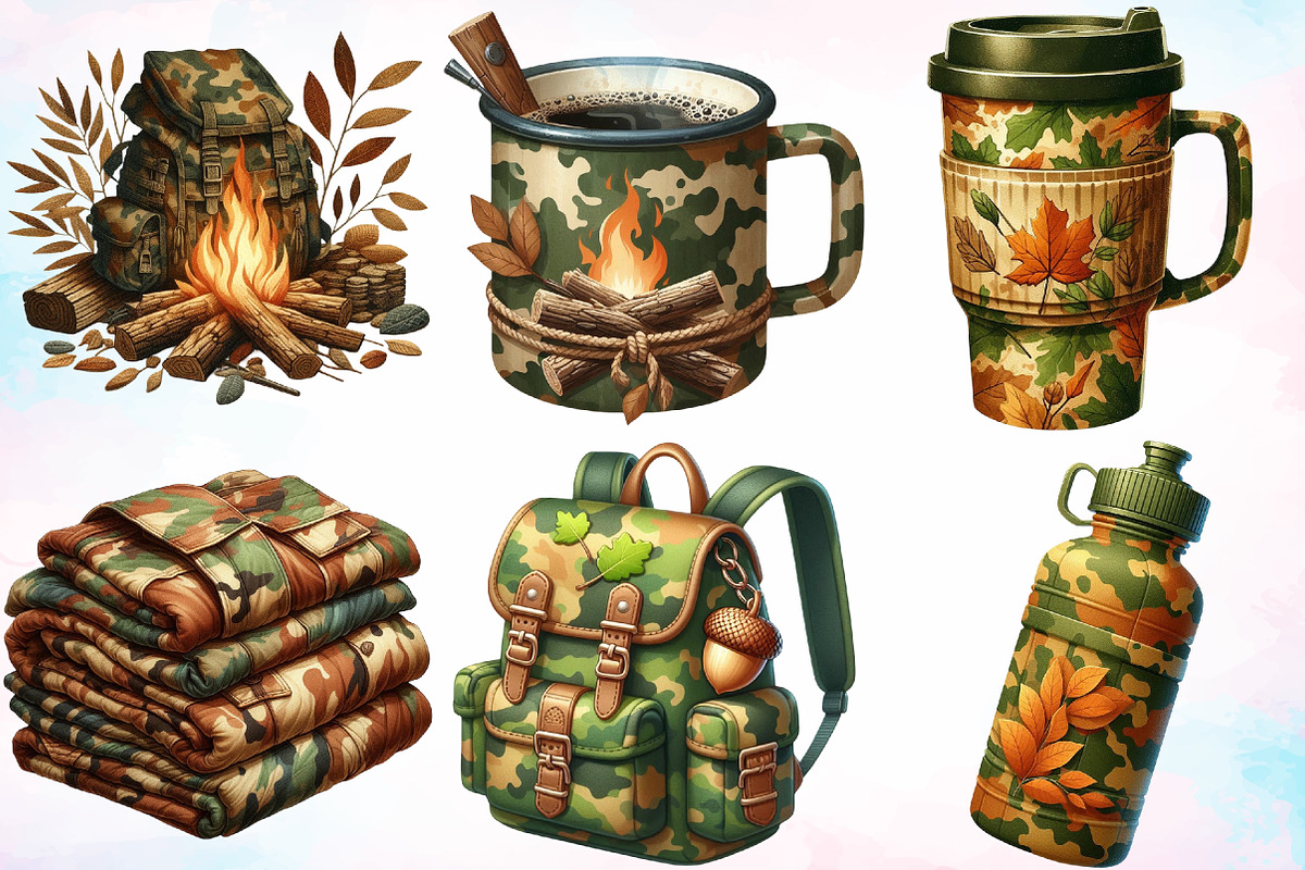 Watercolor Camouflage Autumn Clipart, a Seasonal Illustration by Canvas Craft (Photo 4 of 8)