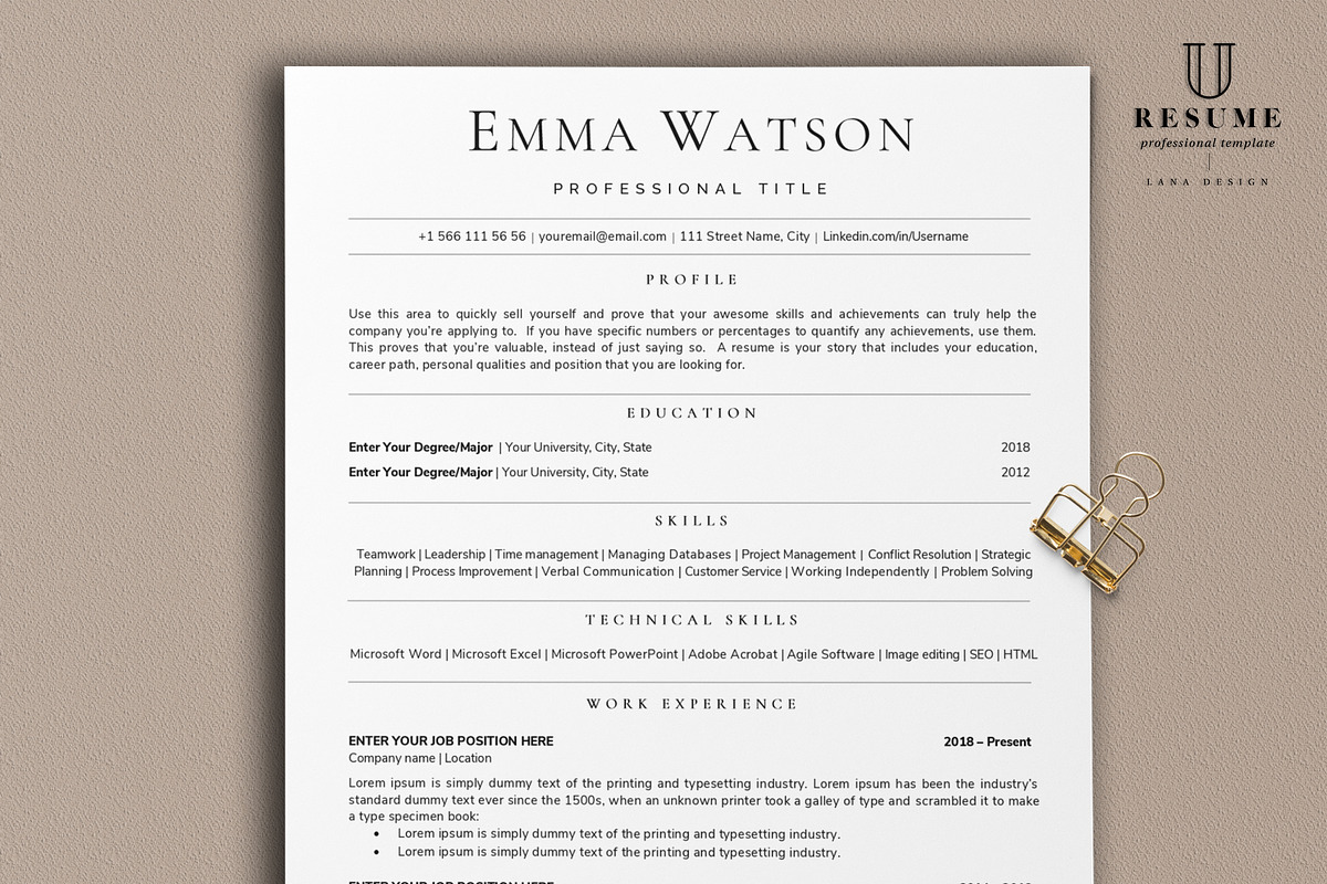 Resume template / CV template, a Resume Template by UResume (Photo 2 of 8)