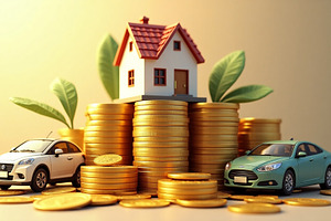 Miniature Home and Vehicles on Stack, a Business Photo by Stock Shape
