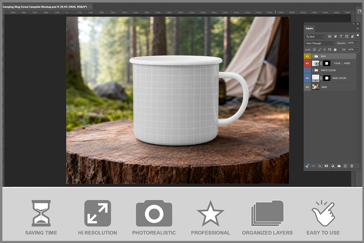 Camping Mug Forest Campsite Mock PSD, a Cups & Container Mockup by Bruno's Shop (Photo 2 of 3)