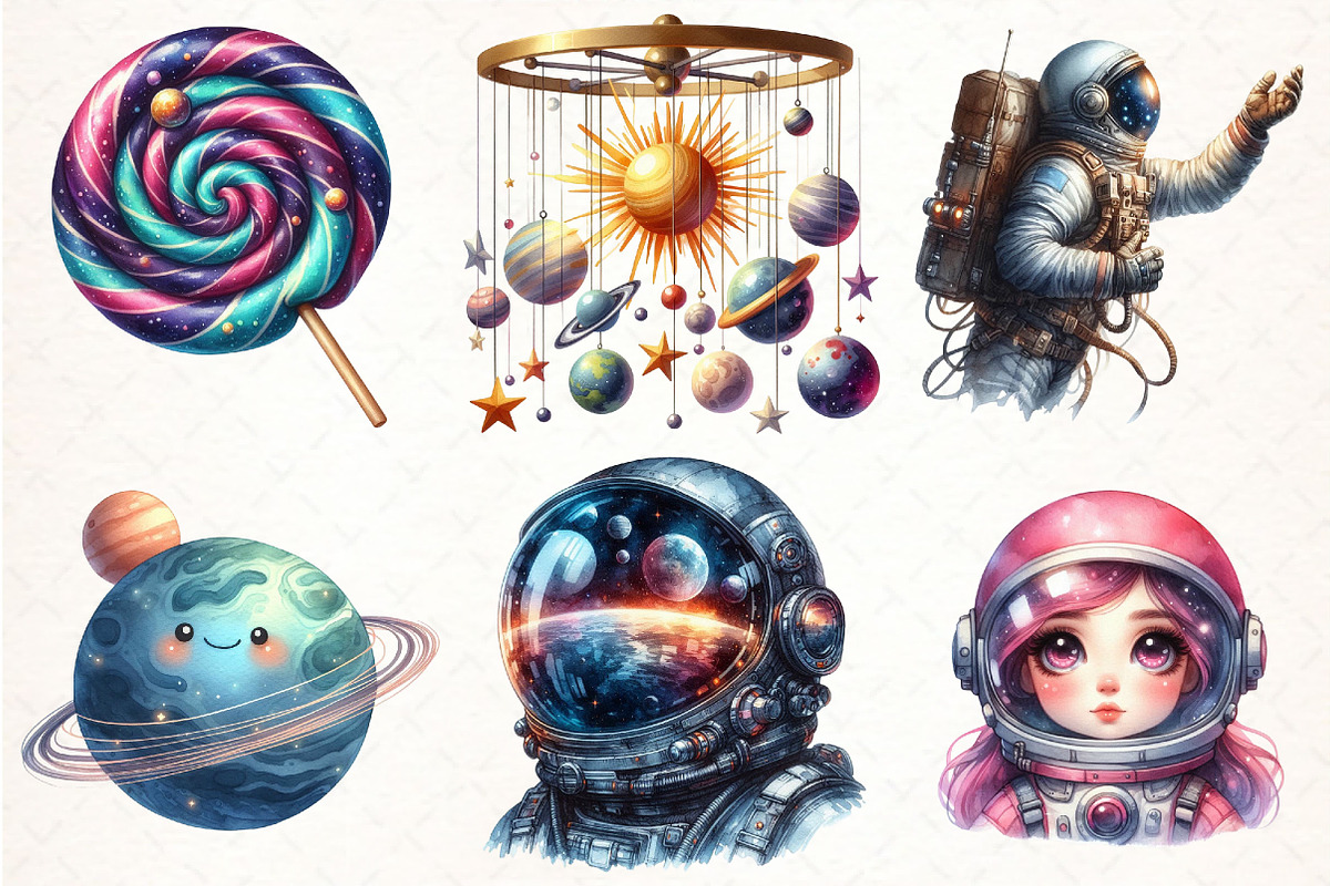Watercolor Astronaut and Space PNG, an Illustration by Pixels.Craft (Photo 3 of 7)