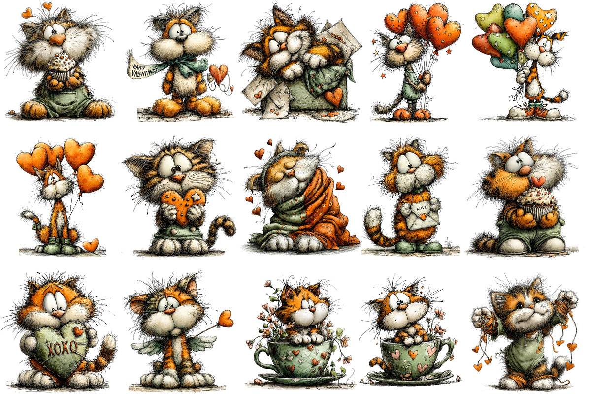 Whimsical Valentine Cat Clipart, an Illustration by OK Design (Photo 3 of 6)