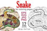 Decorative snakes for coloring, an Object Graphic by Watercolor fantasy (Thumbnail 1 of 7)