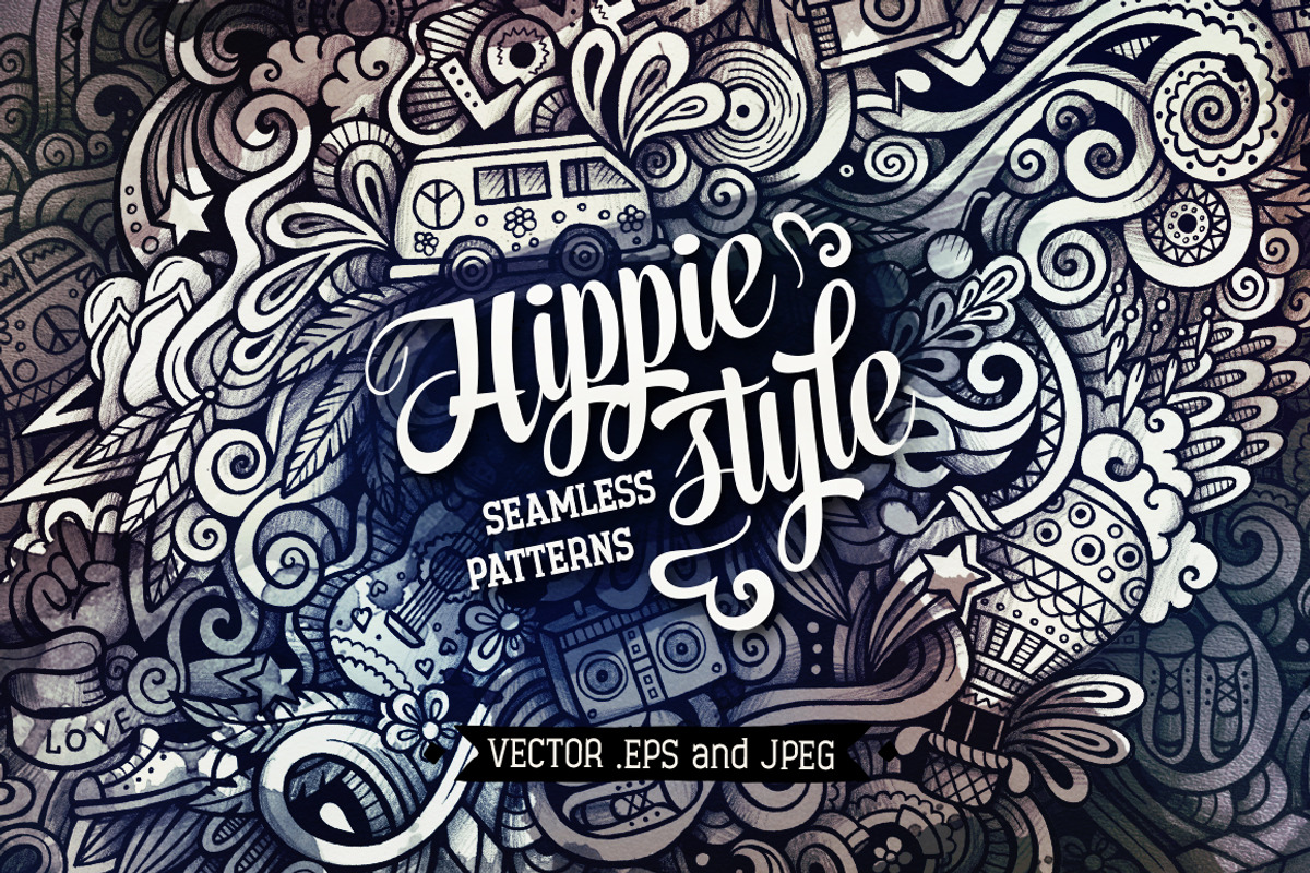 Hippie Graphic Doodles Patterns, a Pattern Graphic by BALABOLKA (Photo 1 of 6)