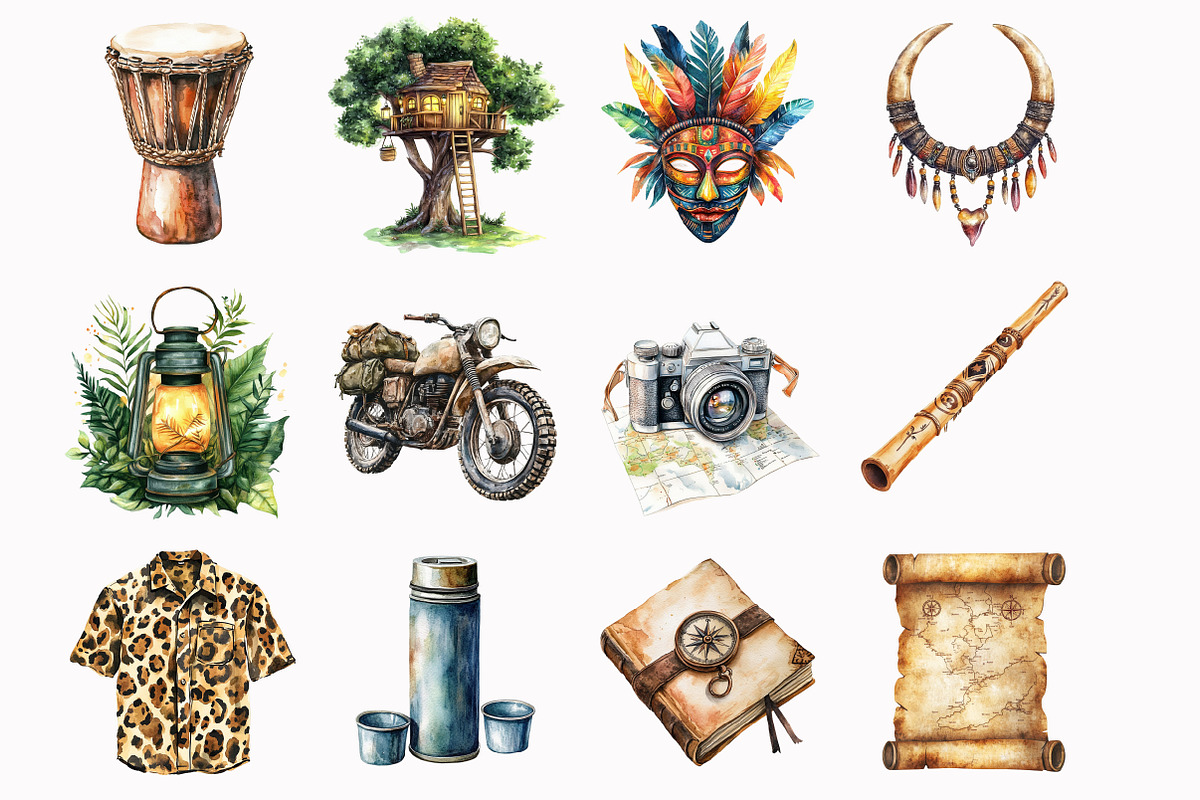 Watercolor Jungle Mystery Clipart, an Illustration by Design Market (Photo 4 of 5)