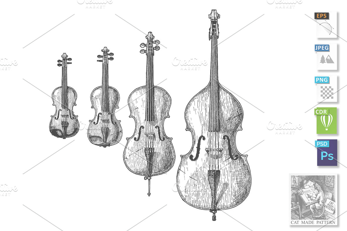Bowed string instruments, an Object Illustration by CatMadePattern