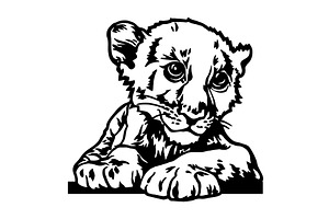 Peeking Lion Cub - Funny Wild Animal, an Animal Illustration by Digital-Clipart