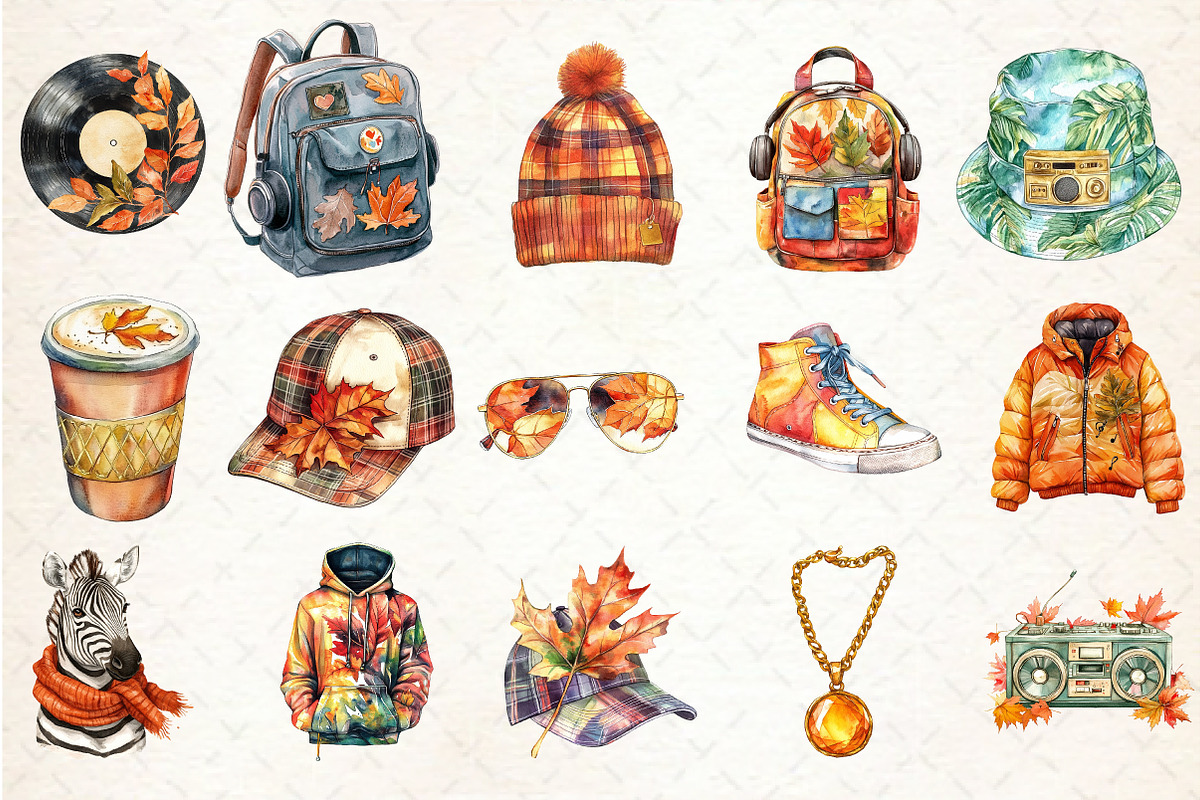 Watercolor Hip Hop Autumn Clipart, an Illustration by Rose Art (Photo 2 of 7)