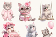Watercolor Pink Baby Kitten Clipart, an Animal Illustration by SparkyDesignsUS (Thumbnail 3 of 8)