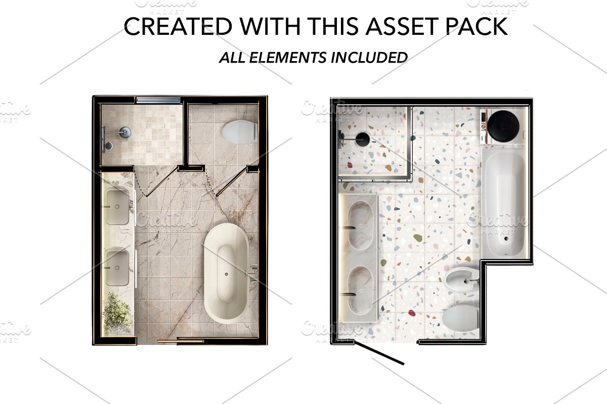 Bath Floor Plan Pack – Top Views, an Object Graphic by SketchBoyko (Photo 7 of 8)