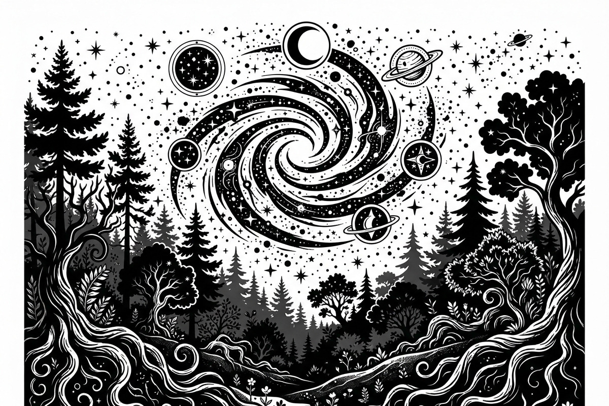 50 Mystical Galaxy Forest Silhouette, a Technology Illustration by Amazin_art (Photo 4 of 41)