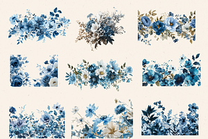 DUSTY BLUE BOHO FLORAL CLIPART