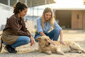 Woman Adopting Dog at Shelter, an Animal Photo by Davizro's Market