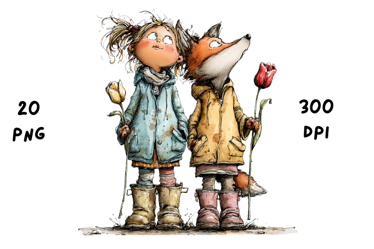 Whimsical Floral Girl & Fox Clipart, an Animal Illustration by GiraffeCreative (Photo 11 of 20)