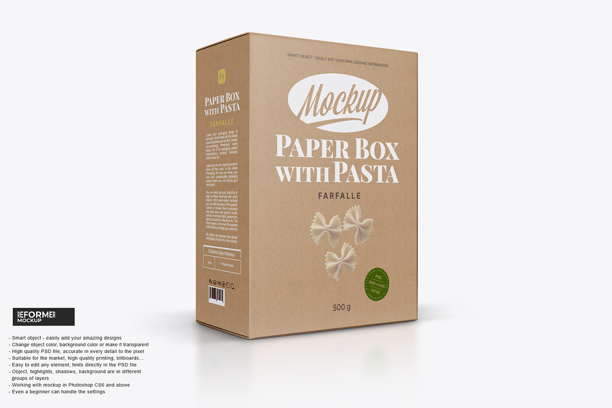 Kraft Box with Pasta Mockup, a Packaging Mockup by Reformer Mockup (Photo 1 of 4)