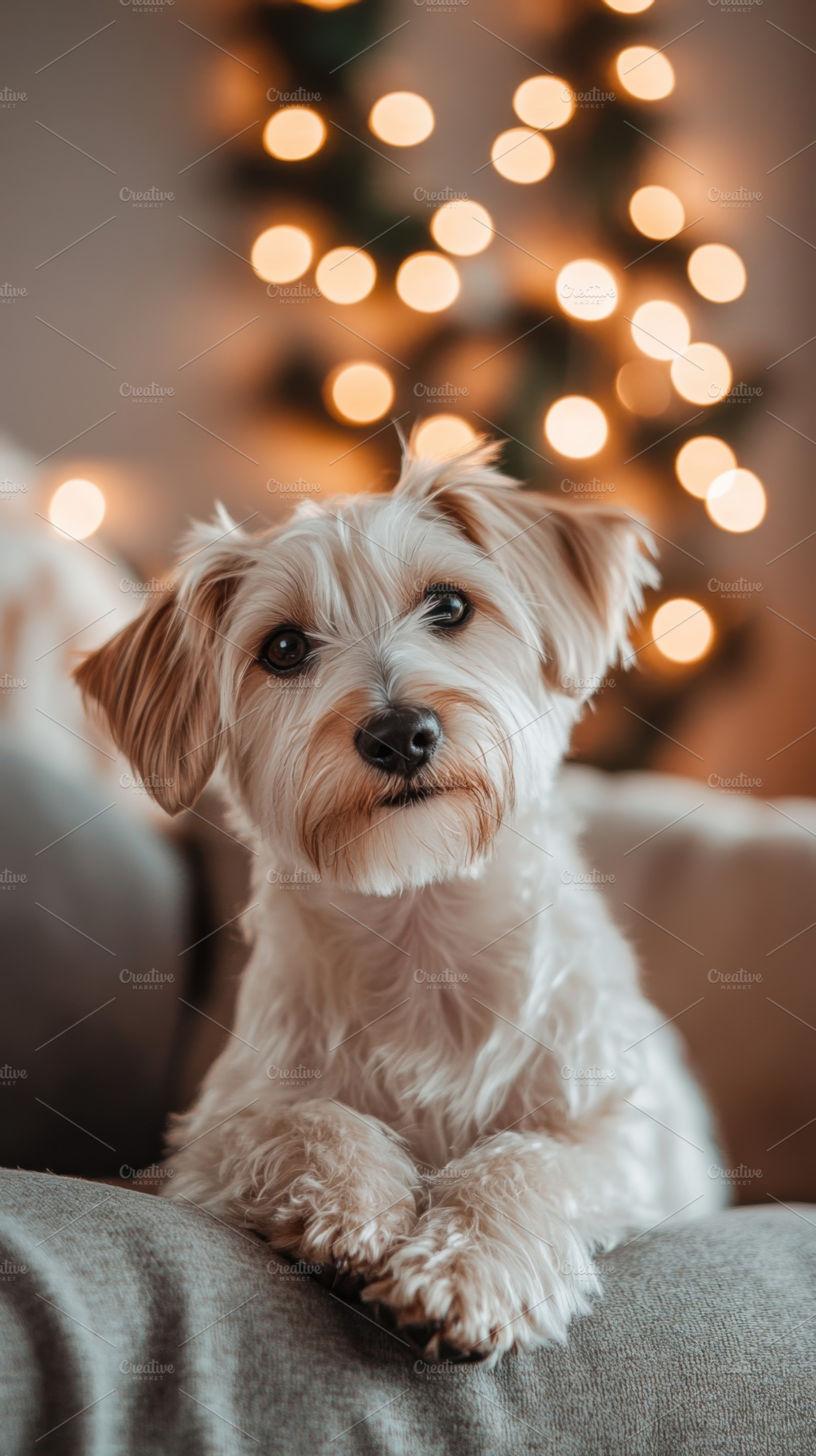 Dog with Christmas lights, a Photo by Beautiful things