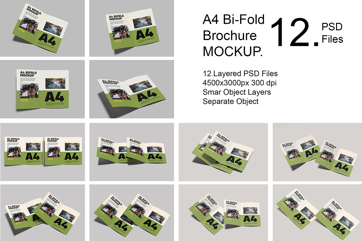 A4 Bi-Fold Brochure Mockup, an Advertising Mockup by safrizalstudio (Photo 1 of 13)