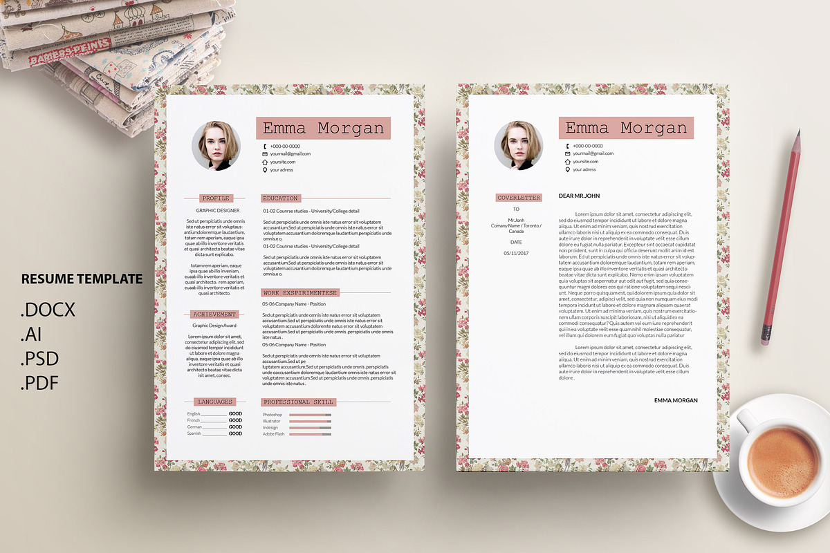 Vintage Floral CV /Resume Template M, a Resume Template by Showy68 Template (Photo 1 of 3)