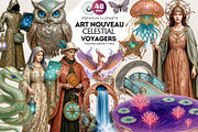 Art Nouveau Celestial Voyagers PNG, a Decorative Illustration by ThatsDesignArt (Thumbnail 1 of 10)