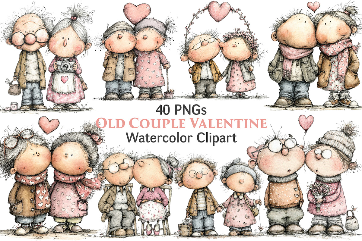Old Couple Valentine Day Clipart, an Illustration by Pixels.Craft (Photo 1 of 5)