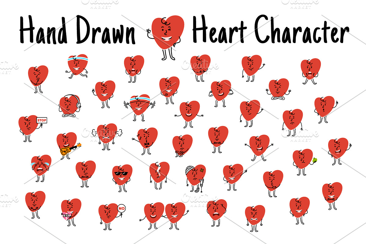 Cute Doodle Cartoon Heart Character, an Object Illustration by Vectorikart (Photo 1 of 3)