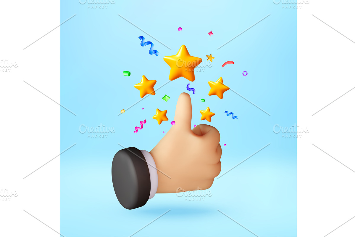 3d hand thumb up gesture with stars, an Object Illustration by Abscent