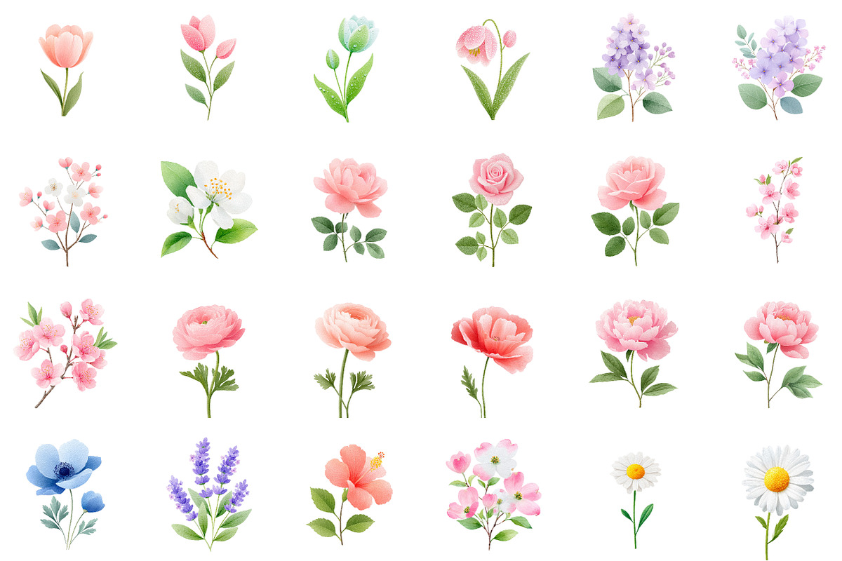 Spring Bloom Watercolor Clipart Set, an Illustration by Sublimation Artist (Photo 2 of 6)