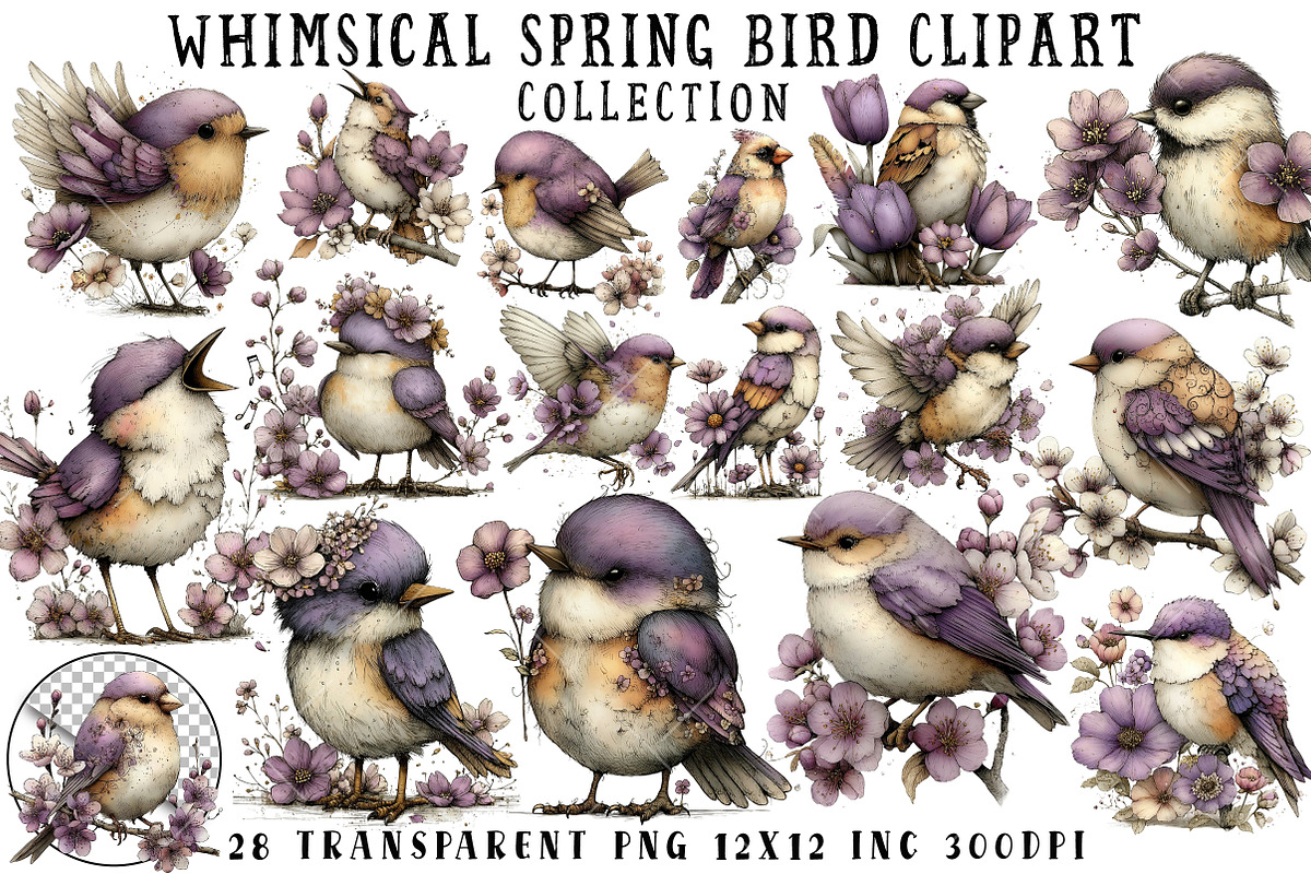 Whimsical Spring Bird Clipart, an Illustration by OK Design (Photo 1 of 6)