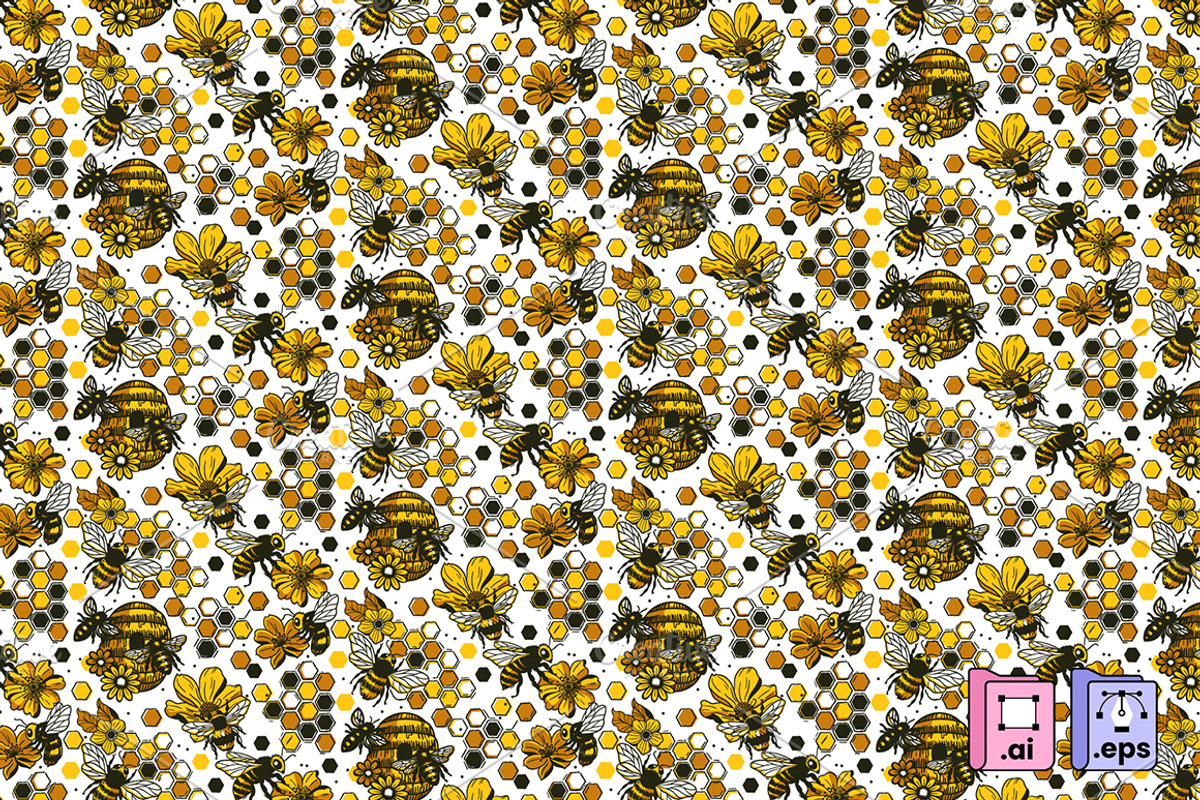 Golden Honey Bee Pattern, a Pattern Graphic by MISS CHATZ (Photo 1 of 3)