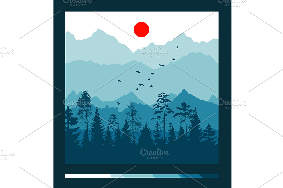 Panorama of mountain trees and red, an Illustration by Nenahliadava Design