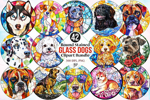 Round Stained Glass Dogs Clipart PNG, a Seasonal Illustration by Canvas Craft