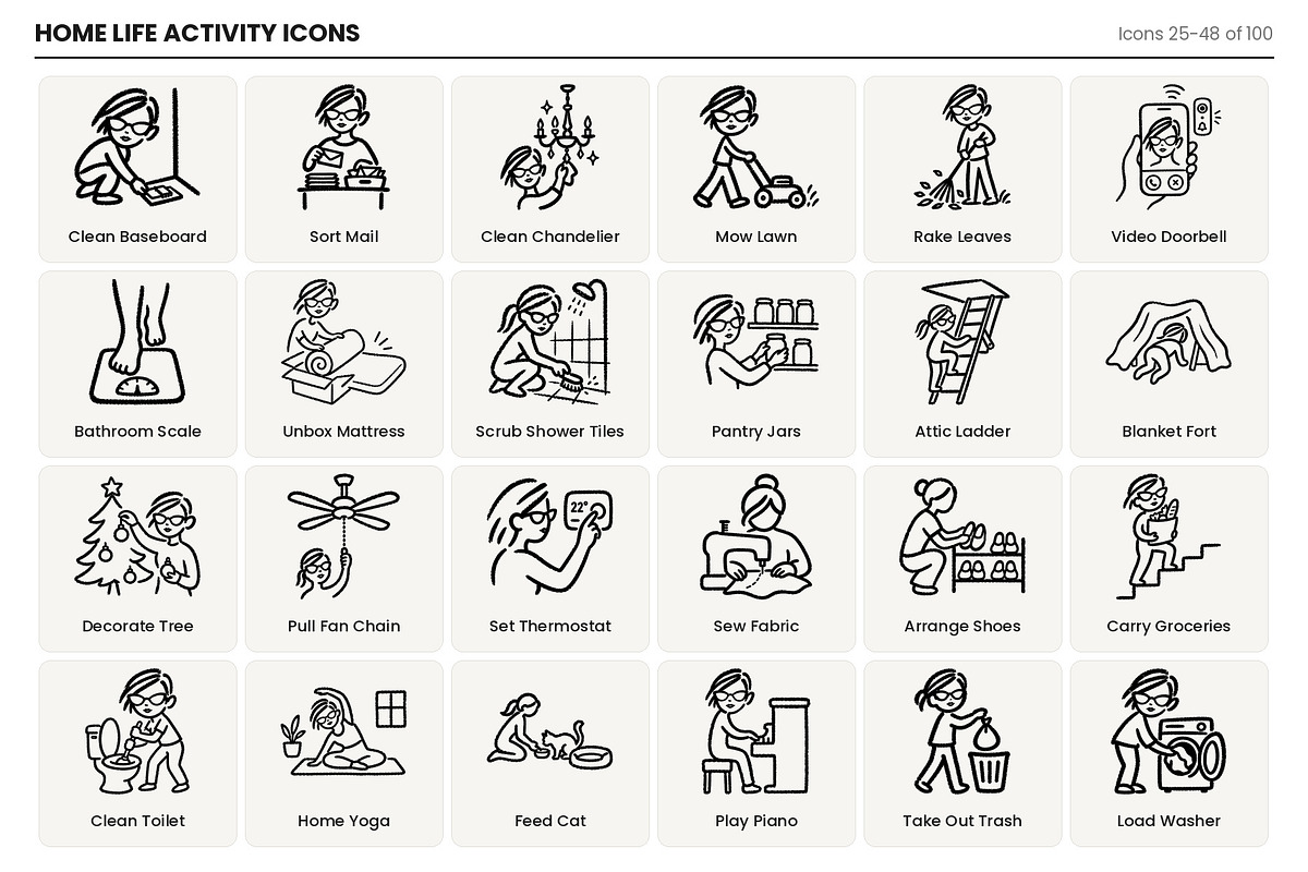 Home Life Activity Icons -Hand Drawn, an Outline Icon by Symbolic Language (Photo 3 of 7)