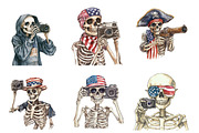 Usa Flag Vintage Skeleton Holding, a Seasonal Illustration by DreamArtGraphic (Thumbnail 3 of 4)