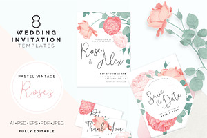 Rose wedding invitation suite