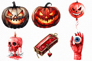 Watercolor Red Halloween Clipart, an Illustration by Craft Nest (Thumbnail 4 of 6)
