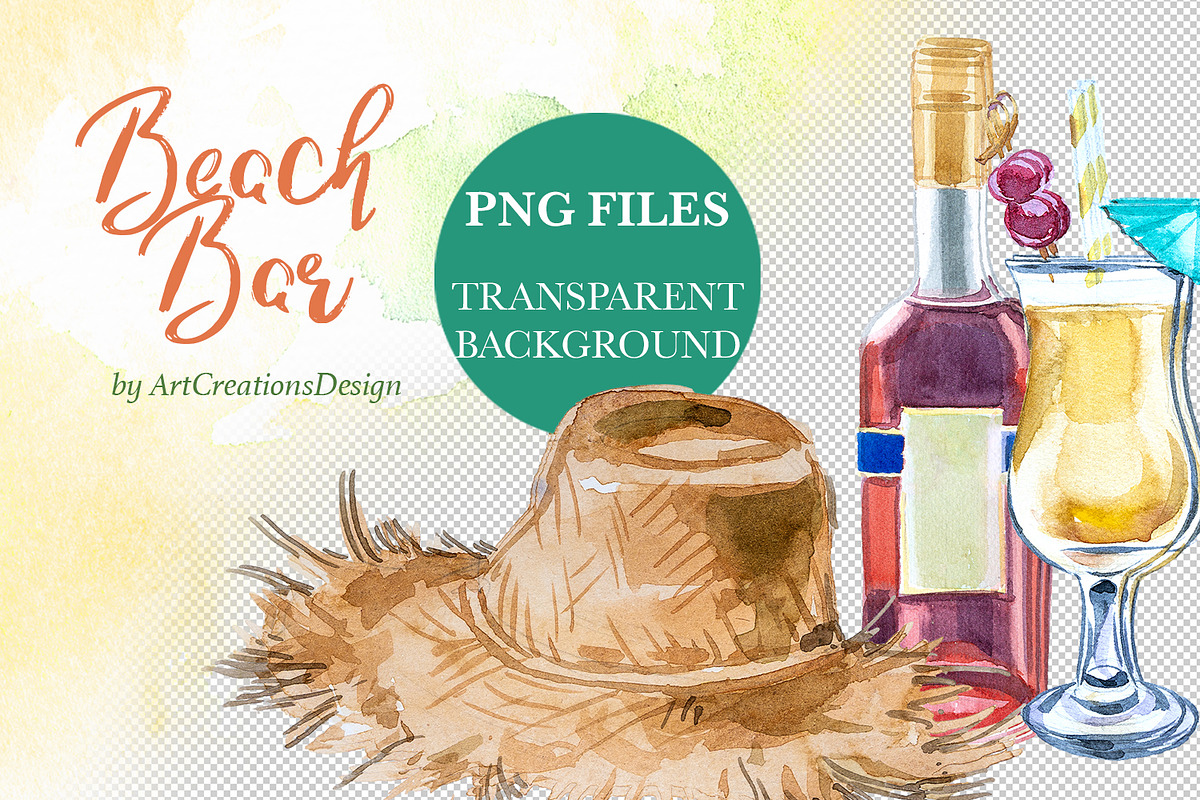 Watercolor Beach Bar Clipart, a Food Illustration by ArtCreationsDesign (Photo 4 of 8)