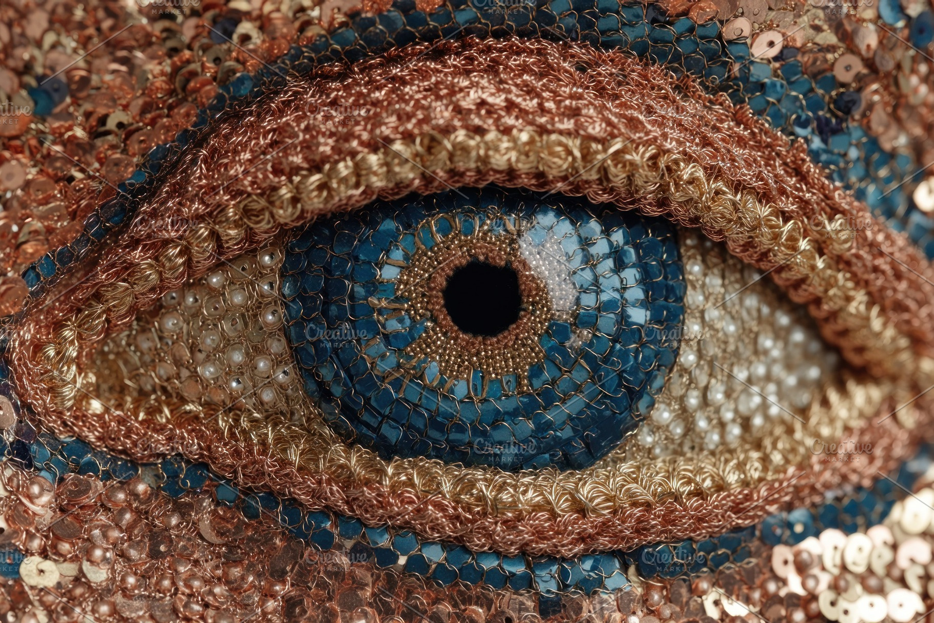 Extreme Macro Blue Eye with Ornate Gold and Copper Embroidery Te, a Person Photo by José Manuel Gelpi
