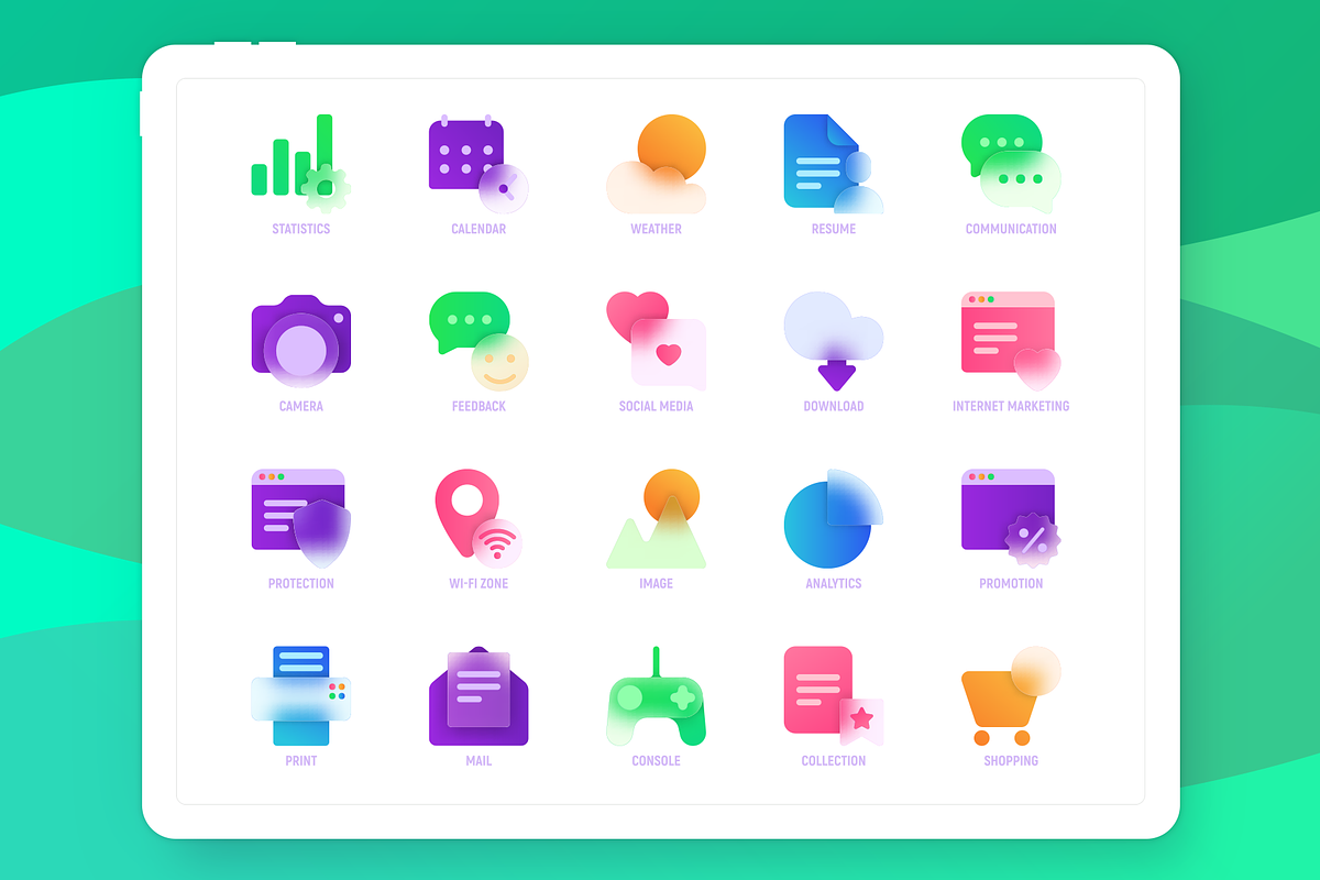 Glassmorphism 20 Icons Set, an Icon by Marina Silence (Photo 3 of 17)