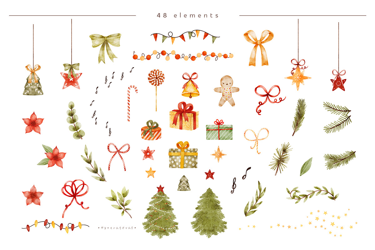 LITTLE CHRISTMAS watercolor animals, an Animal Illustration by erasovas (Photo 11 of 12)