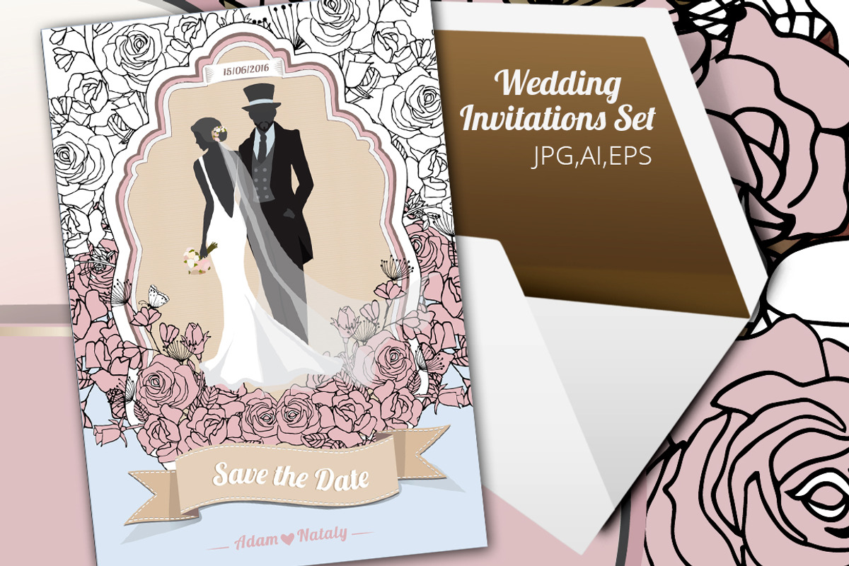 Wedding Invitation Set. Vintage, an Invitation Template by El-Studio (Photo 2 of 6)