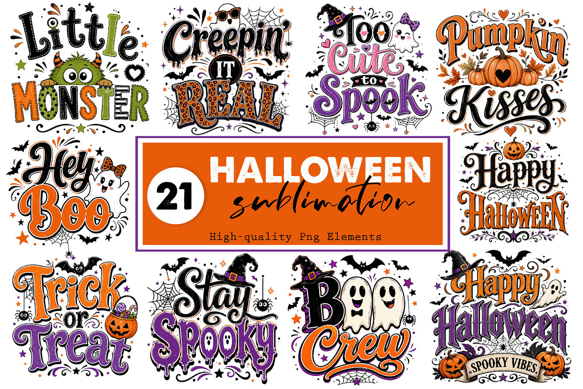 Halloween Quotes PNG Bundle, a Seasonal Illustration by CreationArt (Photo 1 of 3)