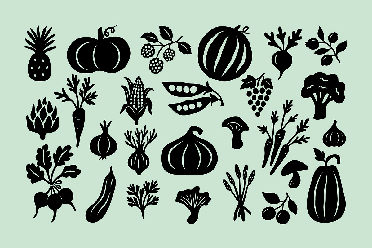 FARMERS MARKET, HAND DRAWN SET, a Food Illustration by NatalieArtShop (Photo 3 of 14)