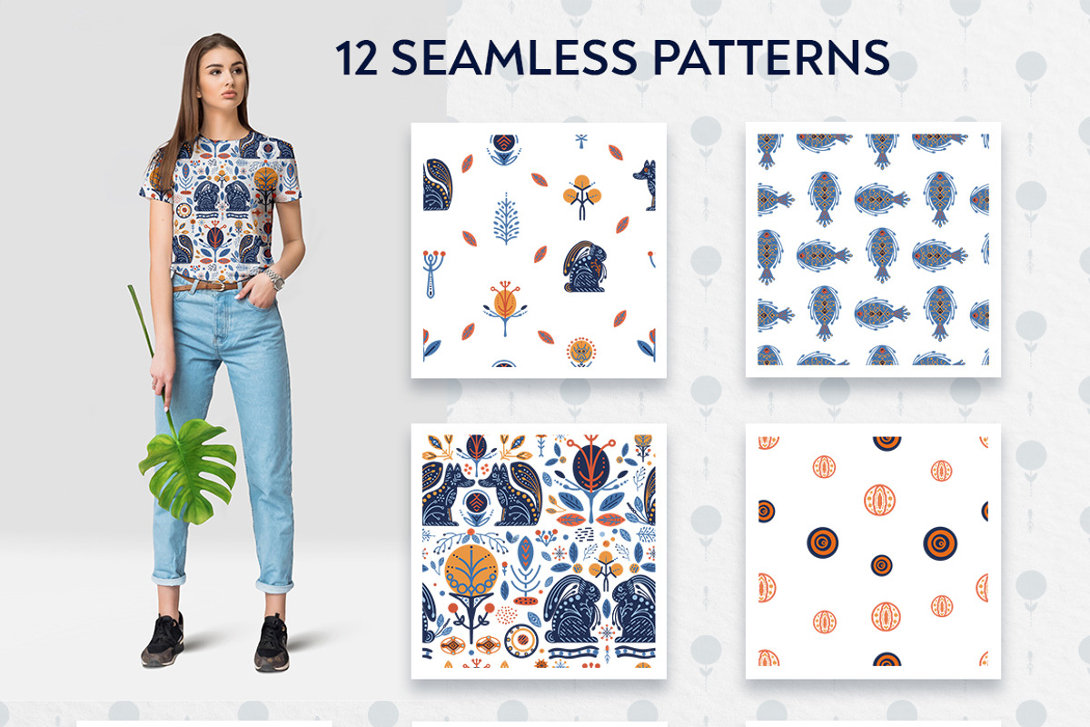 Winter modern folk. Scandi floral, a Pattern Graphic by KomannaArt (Photo 5 of 5)