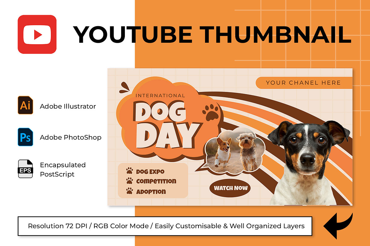 Dog Day YouTube Thumbnail Template, a Social Media Template by Artnivora.Std