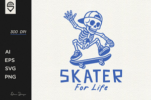 Skater for life, skeleton skateboard, a Graphic by shaondesigns