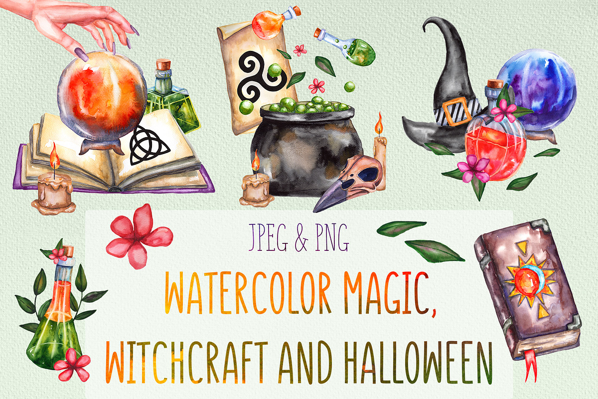 Magic, witchcraft, and Halloween, an Education Illustration by Olha's watercolor (Photo 1 of 19)
