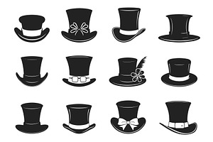 Top Hat Silhouettes Set. Boater And