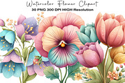 Watercolor Flower Clipart, an Illustration by Black Bird Studio (Thumbnail 1 of 5)